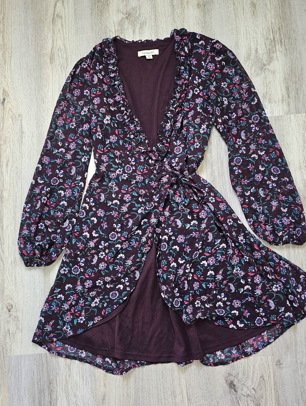 Francescas Longsleeve Floral Ruffle Wrap Dress